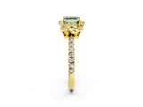 Yellow gold Fancy Green Asscher  Halo Diamond Pave Band Ring with Four-Prong Setting_17