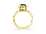 Yellow gold Fancy Green Asscher  Halo Diamond Pave Band Ring with Four-Prong Setting_18
