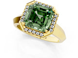 Yellow gold Fancy Green Asscher  Halo Diamond Ring with Cathedral Band and Four-Prong Setting_52