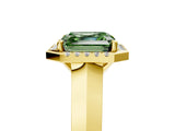 Yellow gold Fancy Green Asscher  Halo Diamond Ring with Cathedral Band and Four-Prong Setting_56