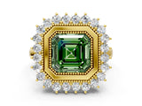 Yellow gold Fancy Green Asscher  Halo Diamond Ring with Milgrain Edge and Round Prong Setting_28