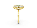 Yellow gold Fancy Green Asscher  Halo Diamond Ring with Milgrain Edge and Round Prong Setting_30