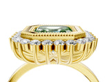 Yellow gold Fancy Green Asscher  Halo Diamond Ring with Milgrain Edge and Round Prong Setting_32