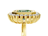 Yellow gold Fancy Green Asscher  Halo Diamond Ring with Milgrain Edge and Round Prong Setting_33