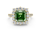 Yellow gold Fancy Green Asscher  Halo Diamond Ring with Pavé Band and Prong Setting_17