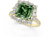 Yellow gold Fancy Green Asscher  Halo Diamond Ring with Pavé Band and Prong Setting_18