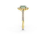 Yellow gold Fancy Green Asscher  Halo Diamond Ring with Pavé Band and Prong Setting_19