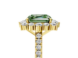 Yellow gold Fancy Green Asscher  Halo Diamond Ring with Pavé Band and Prong Setting_22