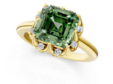 Yellow gold Fancy Green Asscher  Halo Diamond Ring with Round Cluster Setting, Solitaire Band, and Four-Prong Setting_29