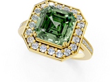 Yellow gold Fancy Green Asscher  Halo Diamond Ring with Split Shank and Four-Prong Setting_1