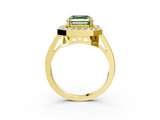 Yellow gold Fancy Green Asscher  Halo Diamond Ring with Split Shank and Four-Prong Setting_3