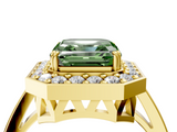 Yellow gold Fancy Green Asscher  Halo Diamond Ring with Split Shank and Four-Prong Setting_4