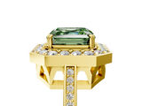 Yellow gold Fancy Green Asscher  Halo Diamond Ring with Split Shank and Four-Prong Setting_5