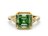 Yellow gold Fancy Green Asscher  Halo Diamond Ring with Tapered Band and Four-Prong Setting_7
