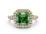 Yellow gold Fancy Green Asscher  Halo Diamond Solitaire with Pavé Band and Four-Prong Setting_17