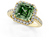 Yellow gold Fancy Green Asscher  Halo Diamond Solitaire with Pavé Band and Four-Prong Setting_18
