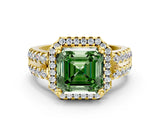 Yellow gold Fancy Green Asscher  Halo Diamond Split Shank Engagement Ring with Prong Setting_105