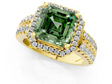 Yellow gold Fancy Green Asscher  Halo Diamond Split Shank Engagement Ring with Prong Setting_106