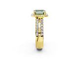 Yellow gold Fancy Green Asscher  Halo Diamond Split Shank Engagement Ring with Prong Setting_107