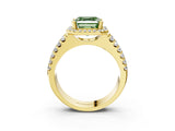 Yellow gold Fancy Green Asscher  Halo Diamond Split Shank Engagement Ring with Prong Setting_108