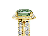 Yellow gold Fancy Green Asscher  Halo Diamond Split Shank Engagement Ring with Prong Setting_110