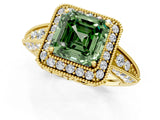 Yellow gold Fancy Green Asscher  Halo Diamond Split Shank Ring with Milgrain Detail_51