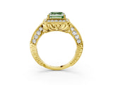 Yellow gold Fancy Green Asscher  Halo Diamond Split Shank Ring with Milgrain Detail_53