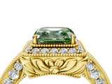 Yellow gold Fancy Green Asscher  Halo Diamond Split Shank Ring with Milgrain Detail_54
