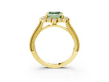 Yellow gold Fancy Green Asscher  Halo Milgrain Pave Diamond Ring with Four-Prong Setting 3