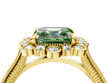 Yellow gold Fancy Green Asscher  Halo Milgrain Pave Diamond Ring with Four-Prong Setting 4