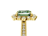 Yellow gold Fancy Green Asscher  Halo Milgrain Pave Diamond Ring with Four-Prong Setting 5