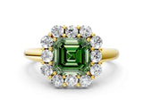 Yellow gold Fancy Green Asscher  Halo Milgrain Solitaire with Bezel Set Side Stones and Pave Band_32