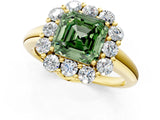 Yellow gold Fancy Green Asscher  Halo Milgrain Solitaire with Bezel Set Side Stones and Pave Band_33