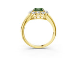 Yellow gold Fancy Green Asscher  Halo Milgrain Solitaire with Bezel Set Side Stones and Pave Band_35