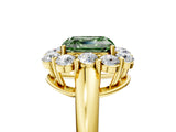 Yellow gold Fancy Green Asscher  Halo Milgrain Solitaire with Bezel Set Side Stones and Pave Band_37