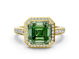 Yellow gold Fancy Green Asscher  Halo Pavé Diamond Engagement Ring with Bezel Setting_17