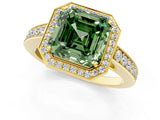 Yellow gold Fancy Green Asscher  Halo Pavé Diamond Engagement Ring with Bezel Setting_18