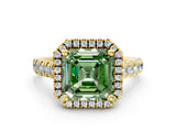 Yellow gold Fancy Green Asscher  Halo Pavé Diamond Engagement Ring with Four-Prong Setting_25