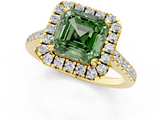 Yellow gold Fancy Green Asscher  Halo Pavé Diamond Engagement Ring with Four-Prong Setting_4