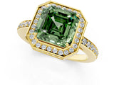 Yellow gold Fancy Green Asscher  Halo Pave Band Solitaire Ring with Prong Setting_47