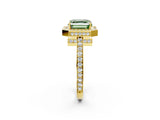 Yellow gold Fancy Green Asscher  Halo Pave Band Solitaire Ring with Prong Setting_48