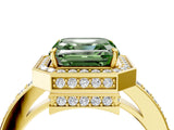 Yellow gold Fancy Green Asscher  Halo Pave Band Solitaire Ring with Prong Setting_50