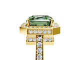 Yellow gold Fancy Green Asscher  Halo Pave Band Solitaire Ring with Prong Setting_51