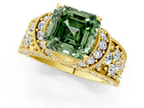 Yellow gold Fancy Green Asscher  Halo Pave Diamond Engagement Ring with Milgrain Detailing_49