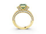 Yellow gold Fancy Green Asscher  Halo Pave Diamond Engagement Ring with Milgrain Detailing_51