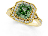 Yellow gold Fancy Green Asscher  Halo Round Diamond Milgrain Pave Engagement Ring_4