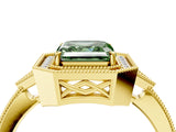 Yellow gold Fancy Green Asscher  Halo Round Diamond Milgrain Pave Engagement Ring_7