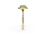 Yellow gold Fancy Green Asscher  Halo Round Diamond Pavé Band Four-Prong Ring_5