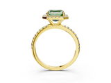 Yellow gold Fancy Green Asscher  Halo Round Diamond Pavé Band Four-Prong Ring_6