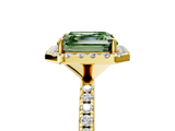 Yellow gold Fancy Green Asscher  Halo Round Diamond Pavé Band Four-Prong Ring_8